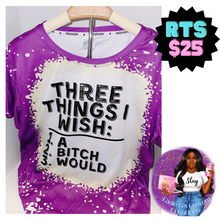Load image into Gallery viewer, Three Things I Wish T-Shirt: Purple Faux Bleached