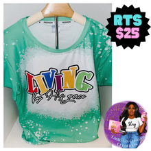 Load image into Gallery viewer, Living By His Grace T-Shirt: Green Faux Bleached