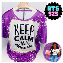 Load image into Gallery viewer, Keep Calm And Pride On T-Shirt: Purple Faux Bleached