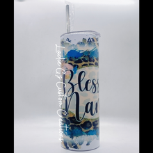 Load image into Gallery viewer, 20oz. Tumbler Cup - Blessed Mama, Leopard Print and Light Blue - Ready to ship
