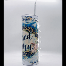 Load image into Gallery viewer, 20oz. Tumbler Cup - Blessed Mama, Leopard Print and Light Blue - Ready to ship