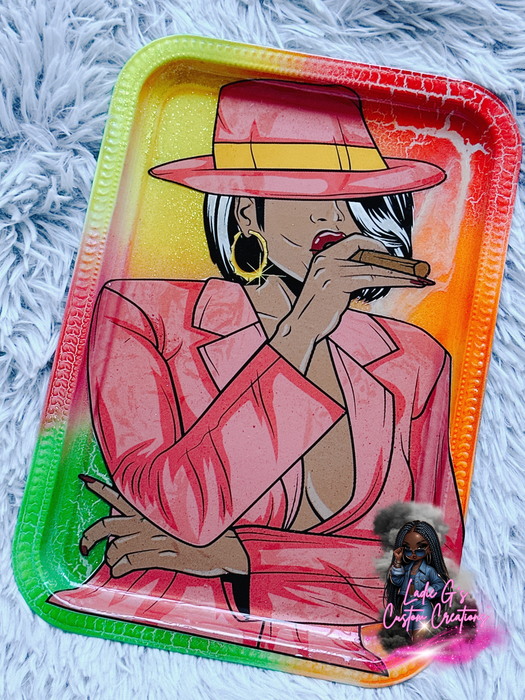 Black Woman Smoking Rolling Tray - Ready to Ship