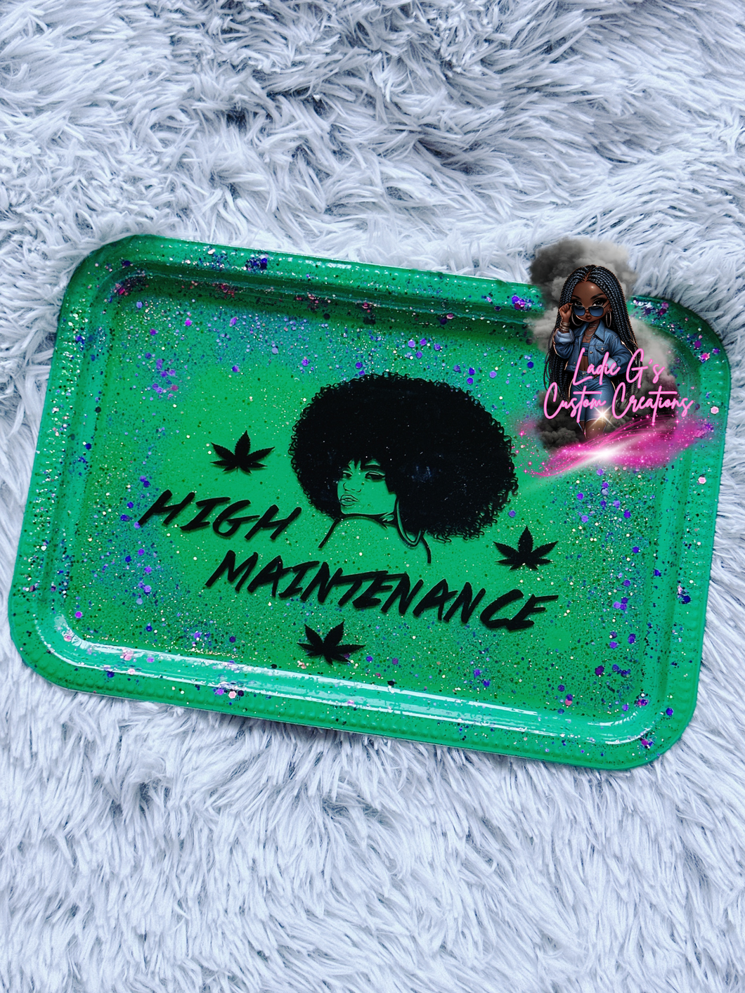 High Maintenance Afro Woman Rolling Tray, Four Twenty - Ready to Ship